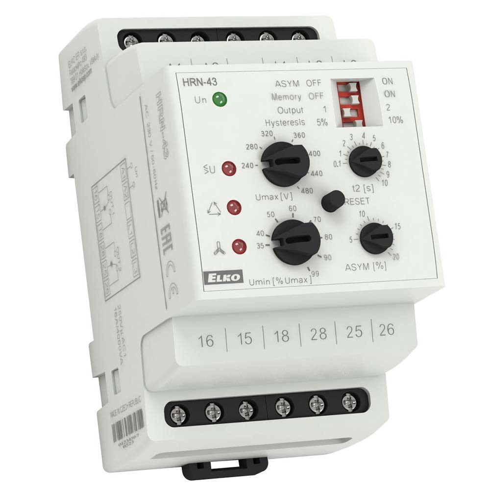 Elko HRN43 Three Phase Monitoring Voltage Relay (without neutral) for 3x400V circuits