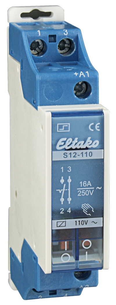 Eltako S12-200-24VDC | Contattore A Impulsi 24V DC | 2 Contatti NA 16A | Montaggio Su Guida DIN | Interruttore Elettromeccanico