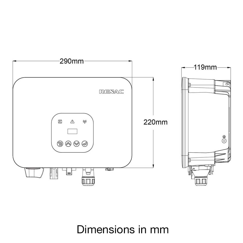 RI-Energyflow-Mini-R1 Grid-tied Inverter Dimensions
