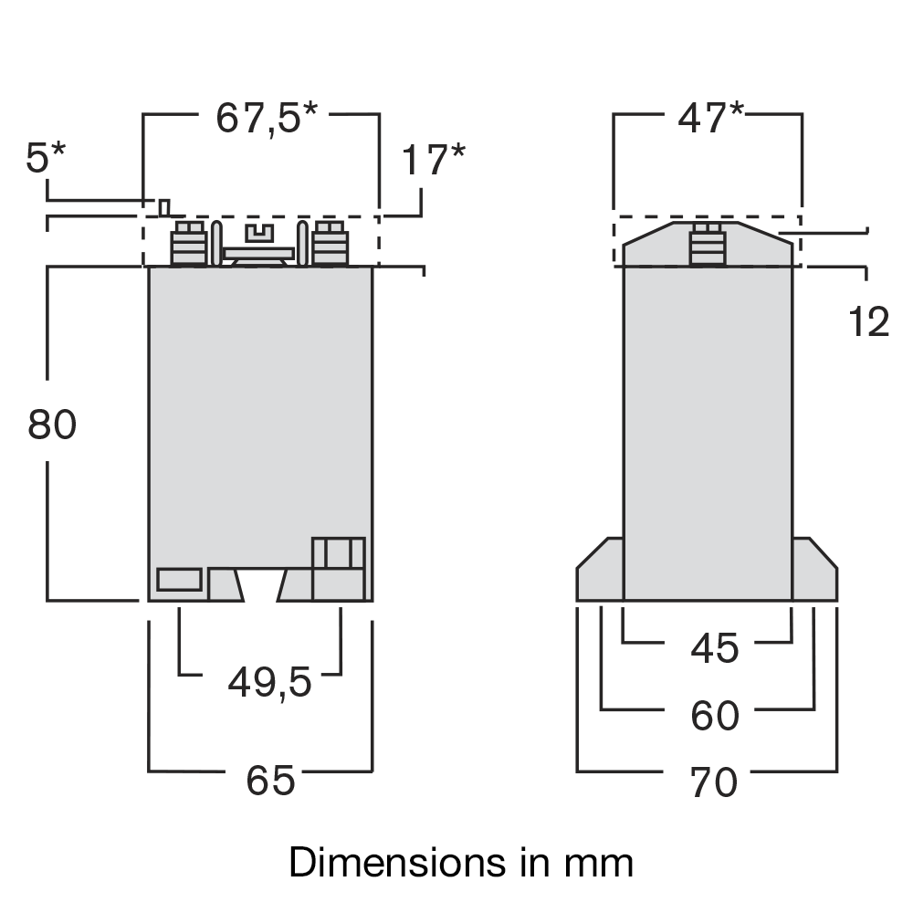 TAQE transformer dimensions diagram