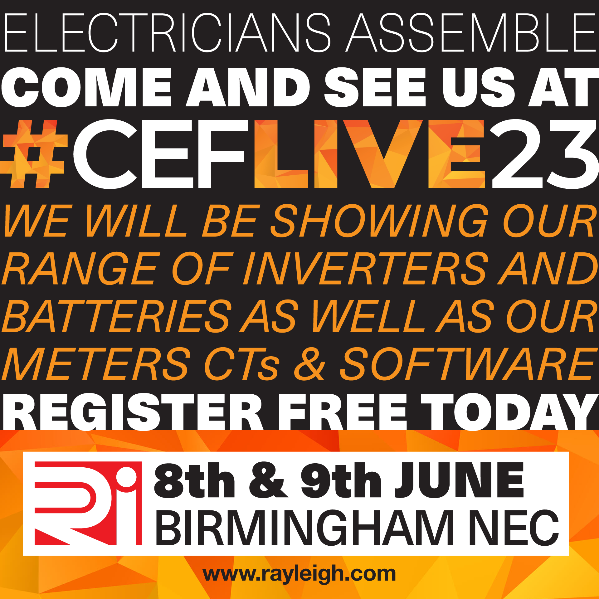 We are exhibiting at CEFLIVE23 Birmingham NEC this June - the Exhibition for Electricians