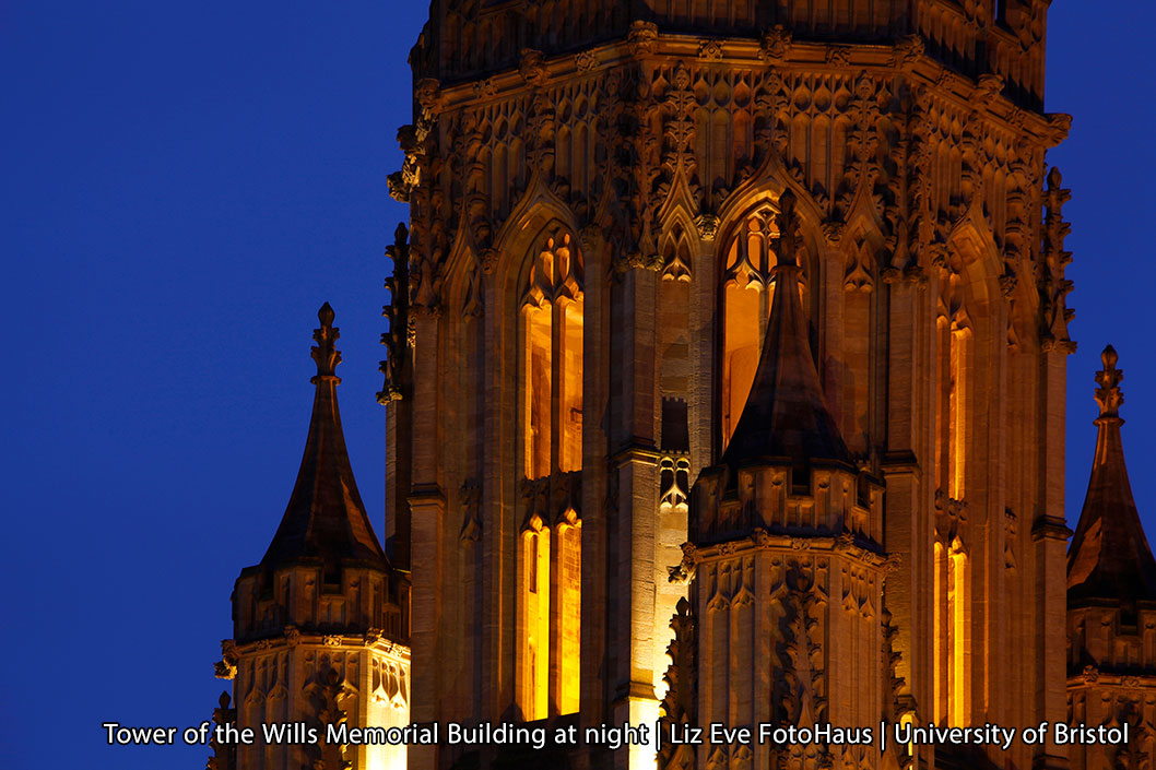 Wills Memorial Building Tower at night - Liz Eve Fotohaus - University of Bristol